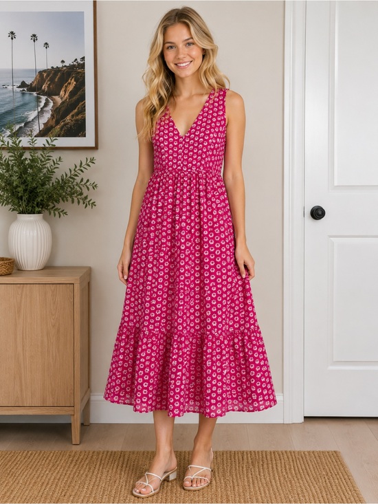J. Crew Dresses & Skirts - J. Crew Re-Imagined Pink Floral V-Neck Sleeveless Midi Dress 25488